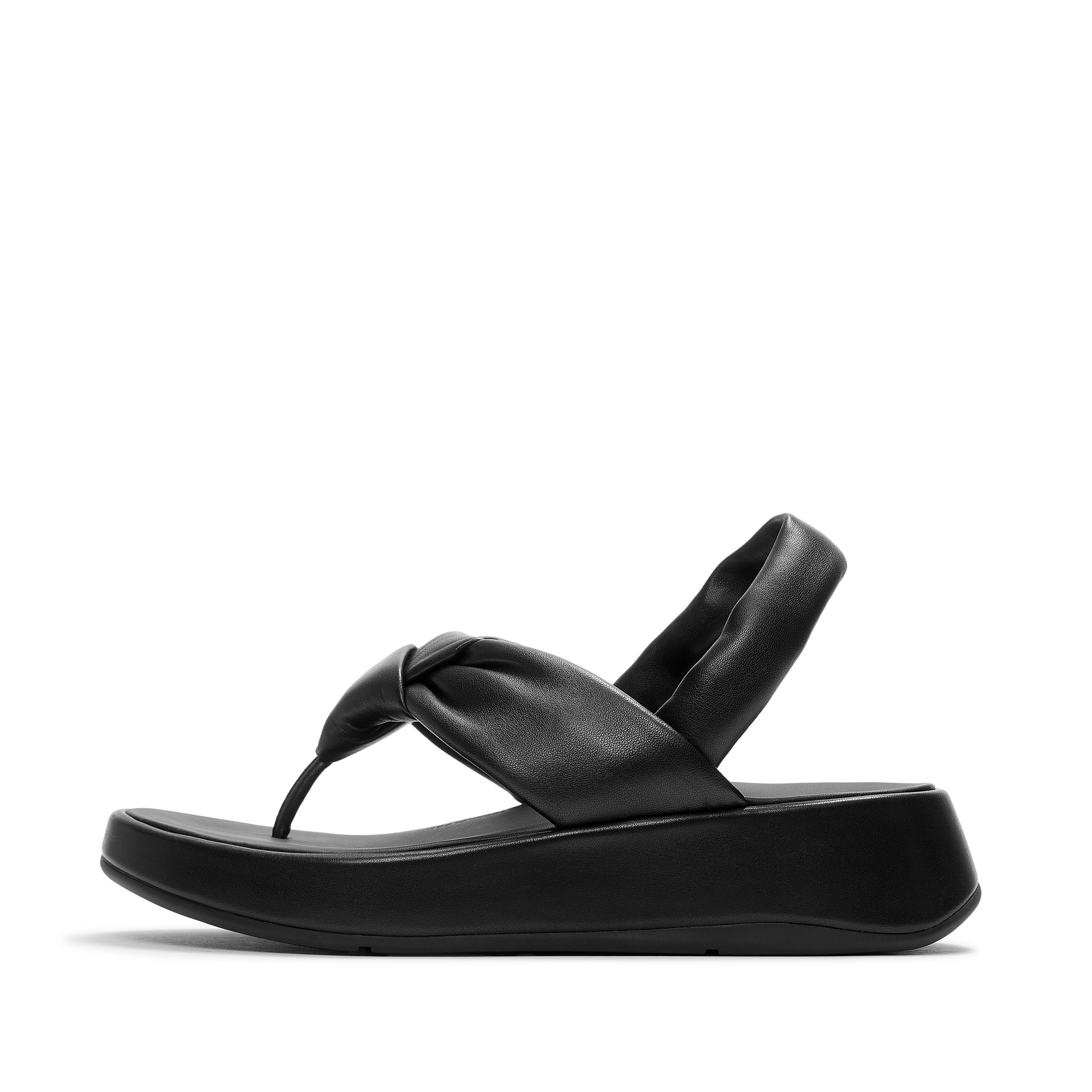 FitFlop F-MODE Knot Soft-Leather Back-Strap Sandals - Black