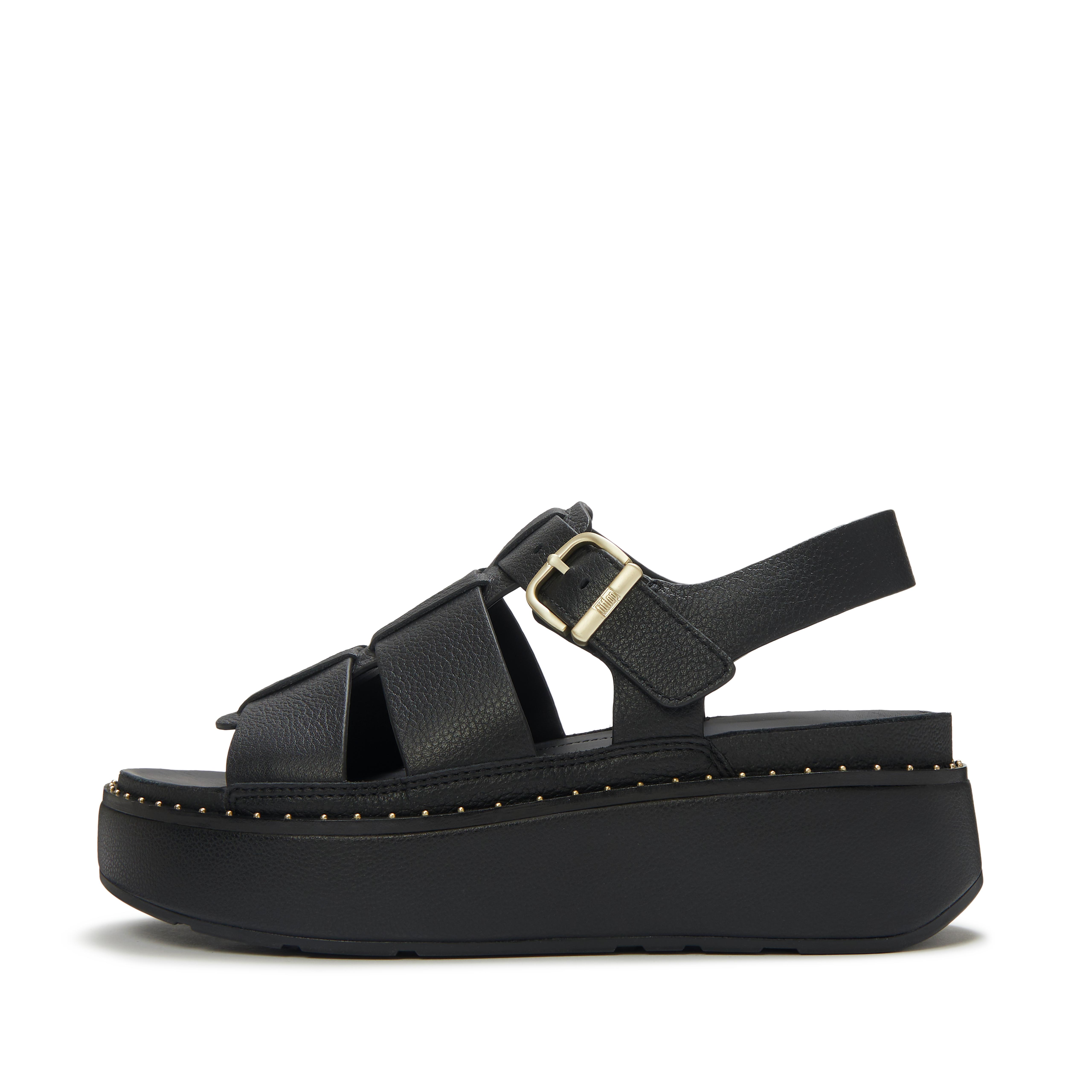 FitFlop GEN-FF Max Tumbled-Leather Fisherman Sandals - All Black