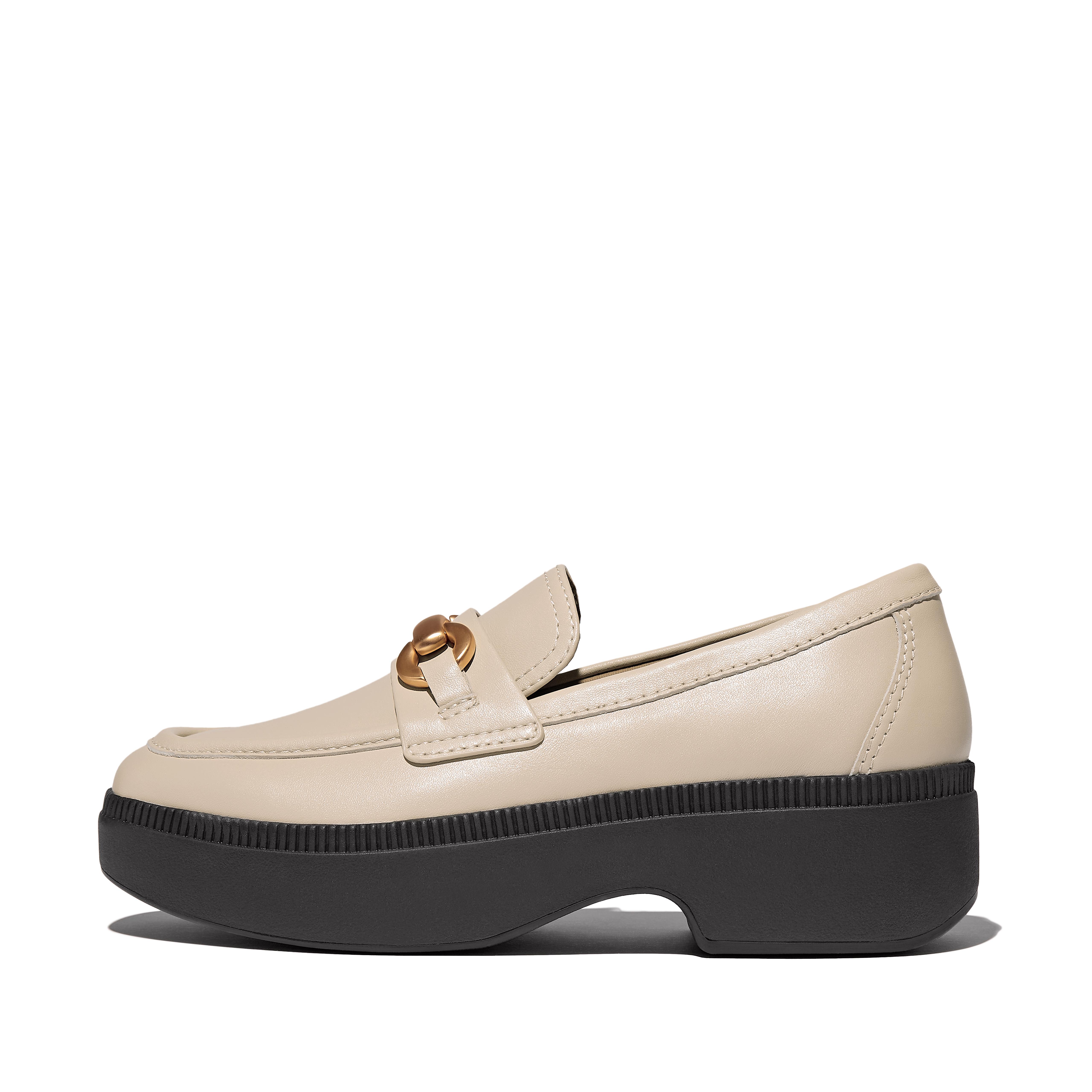 FitFlop F-LUMA Chunky-Snaffle Leather Demi-Wedge Loafers - Stone Beige